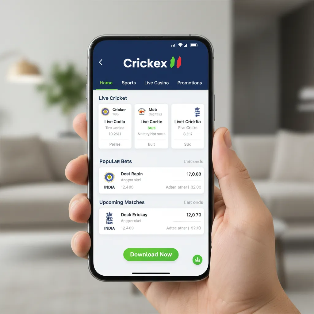 Visual of the Crickex app showing the sportsbook, casino, and banking tools; available as an Android app or an iOS web app for betting on the move.