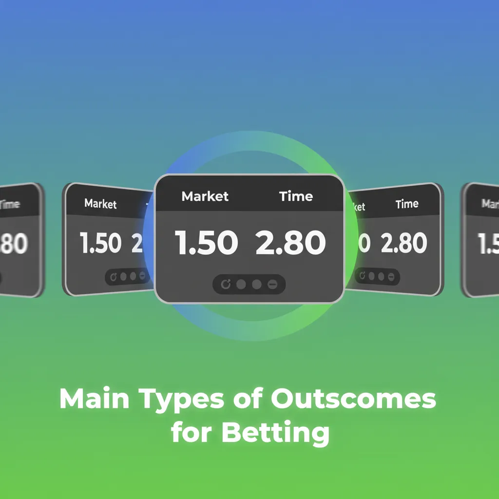 Infographic explaining market outcomes: 1X2, two-way, over/under, handicap, draw no bet, and BTTS for football, cricket, and kabaddi.