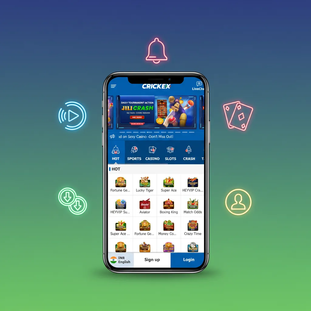 The Crickex mobile app is optimized for Bangladesh, offering bKash/Nagad integration, BDT currency, a focus on cricket, real-time odds, a full casino, cash-out options, and 24/7 support.